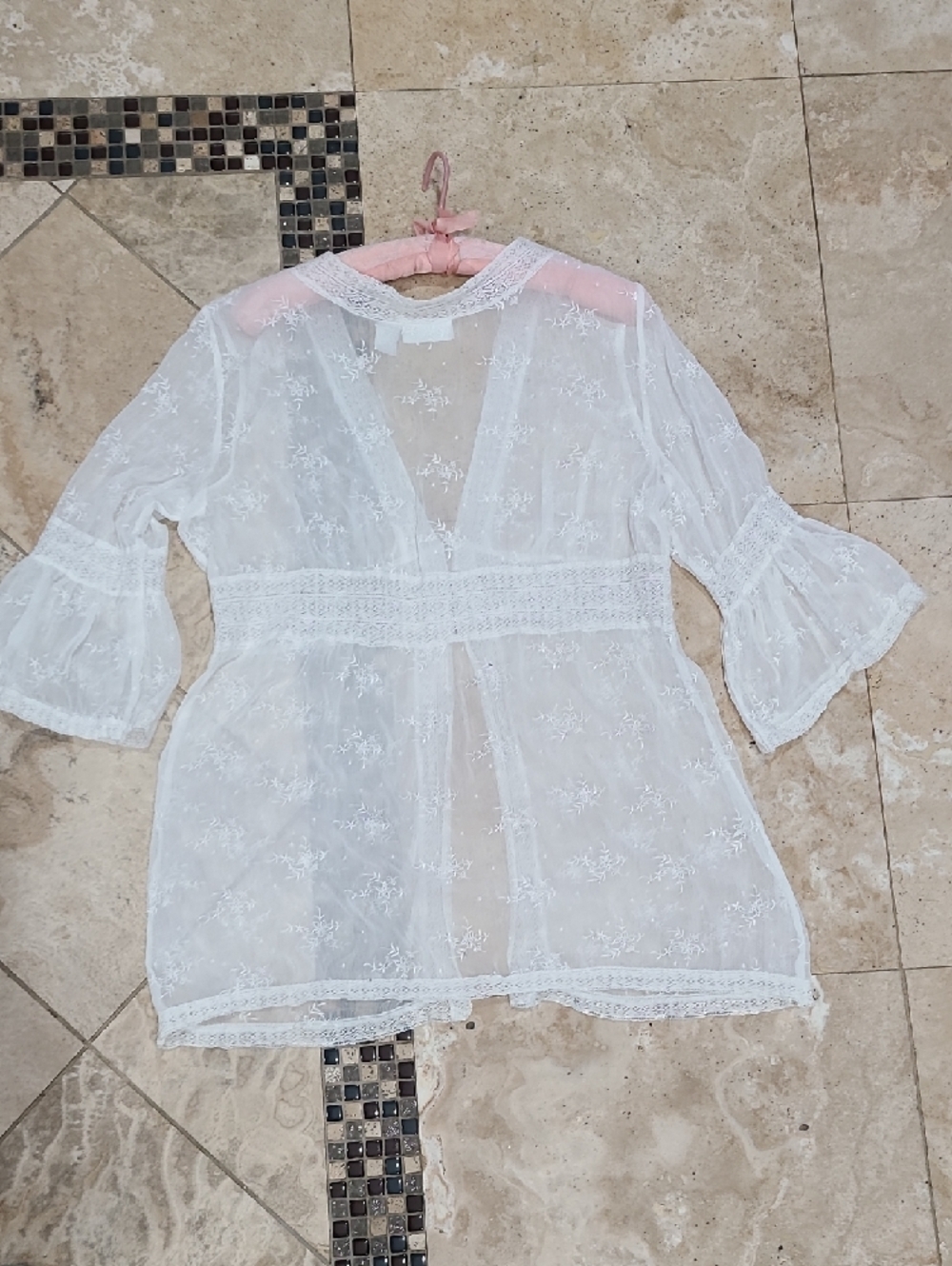 Soft Surroundings White Embroidered Sheer Tunic